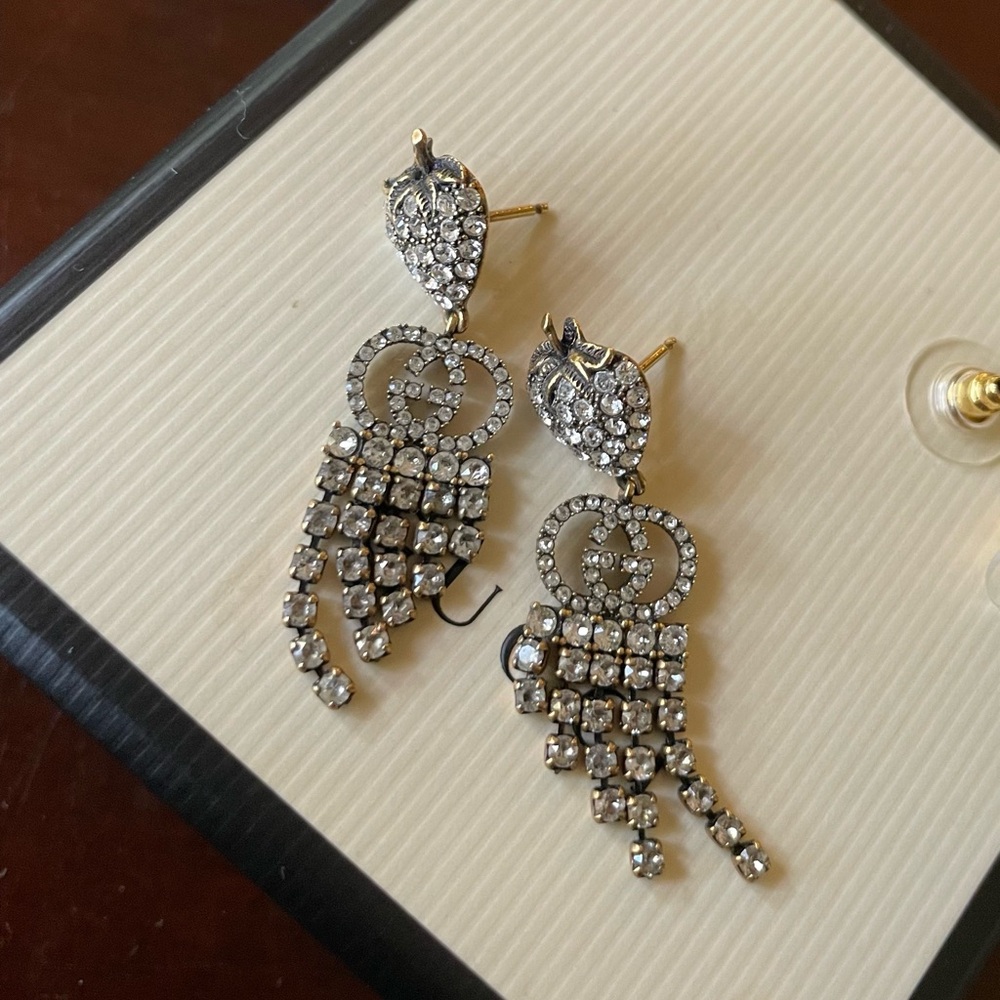 Gucci Strawberry Crystal Drop Earrings